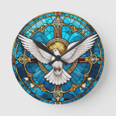 Glas in lood van Christelijk Kruis Ronde Klok (Voorkant)