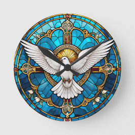 Glas in lood van Christelijk Kruis Ronde Klok