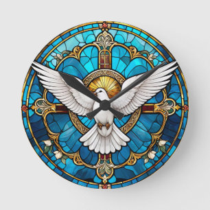 Glas in lood van Christelijk Kruis Ronde Klok