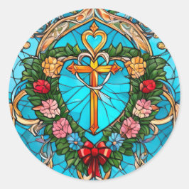 Glas in lood van Christelijk Kruis Ronde Sticker