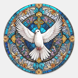 Glas in lood van de Christelijke Heilige Duif Ronde Sticker