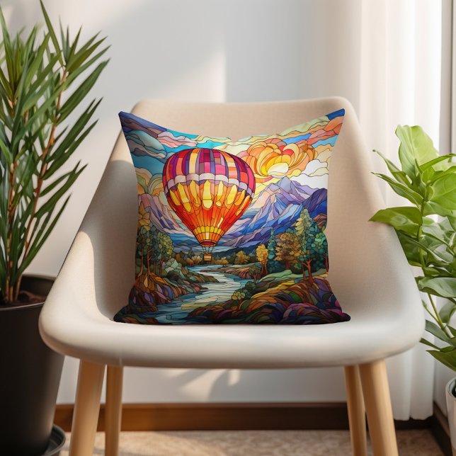 Glas in lood van de heteluchtballongebergte kussen (Hot air balloon decorator pillow)