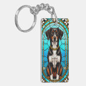 Glas in lood van een hond met gouden ketting sleutelhanger (Voorkant Links)