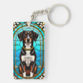 Glas in lood van een hond met gouden ketting sleutelhanger (achterkant)