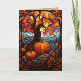 GLAS-IN-LOOD VAN HERFST DIE AAN JE KAART DENKT