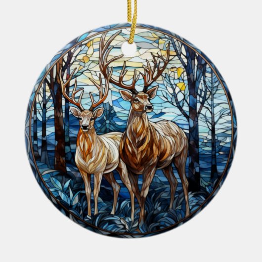 Glas in lood van herten keramisch ornament (Voorkant)