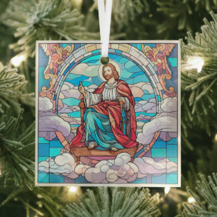 Glas in lood van Jezus op de troon Ornament