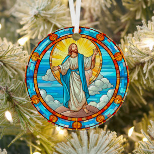 Glas in lood van Jezus Opklimmend naar de hemel Metalen Ornament
