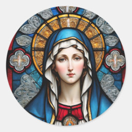 Glas in lood van Maagd Maria Christelijk Katholiek Ronde Sticker