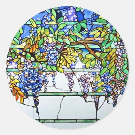 Glas in lood van Tiffany Wisteria Floral Art Ronde Sticker (Voorkant)