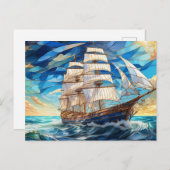Glas-in-lood Venetiaanse zeilboot in de oceaan  Briefkaart (Voorkant / Achterkant)