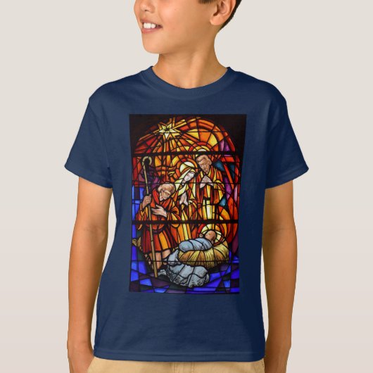 Glas in lood Venster Geboorte Kerstmis Kind T-shirt (Voorkant)