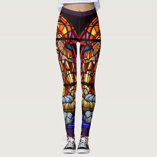 Glas in lood venster kerst wow leggings (Voorkant)