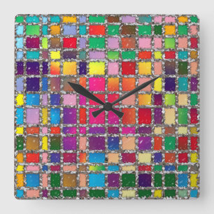 Glas in lood Venster Multicolor patroonklok Vierkante Klok