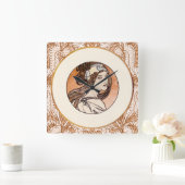 Glas in lood venster van Alphonse Mucha Vierkante Klok (Huis)