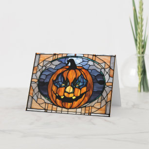 Glas-in-lood Verschrikkelijke Halloween Pompoen Feestdagen Kaart