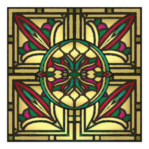 Glas-in-lood Vintage Patroon in Goud en Rood Foto Afdruk