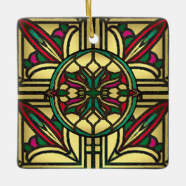 Glas-in-lood Vintage Patroon in Goud en Rood Keramisch Ornament