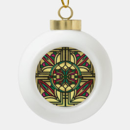 Glas-in-lood Vintage Patroon in Goud en Rood Keramische Bal Ornament