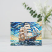 Glas-in-lood Vintage Zeilboot in de Oceaan Briefkaart (Staand voorkant)