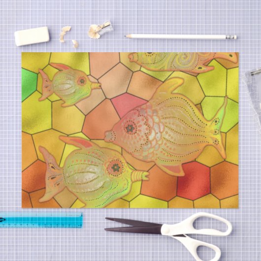 Glas in lood visbak gele ontkoppeling tissuepapier (Craft)