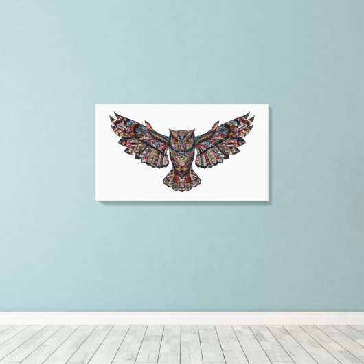 Glas in lood vliegende uil canvas schilderij (Insitu (Houten vloer))