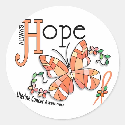 Glas in lood vlinder baarmoederkanker ronde sticker (Voorkant)