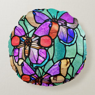 Glas-in-lood Vlinder Kunst Rond Kussen