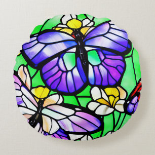 Glas-in-lood Vlinder Kunst Rond Kussen
