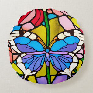 Glas-in-lood Vlinder Kunst Rond Kussen