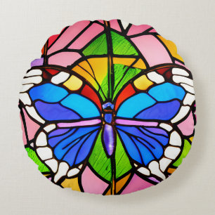 Glas-in-lood Vlinder Kunst Rond Kussen