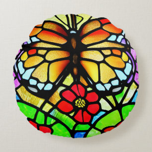 Glas-in-lood Vlinder Kunst Rond Kussen