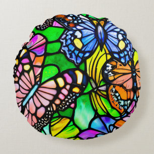 Glas-in-lood Vlinder Kunst Rond Kussen