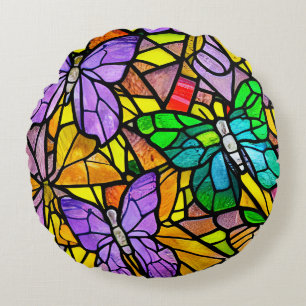 Glas-in-lood Vlinder Kunst Rond Kussen