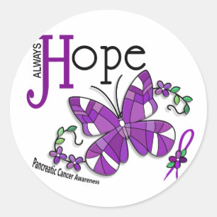 Glas in lood vlinder pancreaskanker ronde sticker