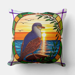 Glas-in-lood Vogel Zonsondergang Oceaan Decoratie Kussen