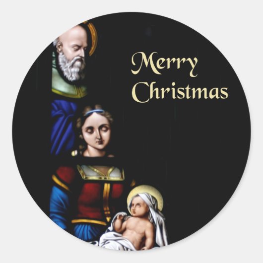 Glas in lood Vrolijk kerstfeest Ronde Sticker (Voorkant)