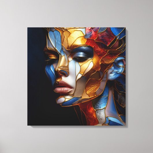 Glas in lood vrouw - harmonie in glas en huid canvas afdruk (Voorkant)