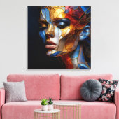 Glas in lood vrouw - harmonie in glas en huid canvas afdruk (Insitu (Woonkamer))