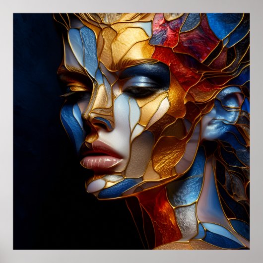 Glas in lood vrouw - harmonie in glas en huid poster (Voorkant)