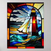 Glas in lood vuurtoren en schip poster (Voorkant)