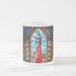 Glas-in-lood vuurtoren  matglas koffiemok