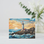 Glas in lood Vuurtoren op de Rots Briefkaart (Staand voorkant)