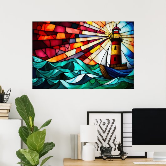 Glas in lood vuurtoren poster (Thuiskantoor)