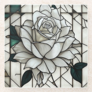 Glas in lood White Rose Glazen Onderzetter