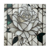 Glas in lood White Rose Tegeltje (Voorkant)