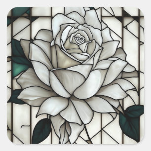 Glas in lood White Rose Vierkante Sticker