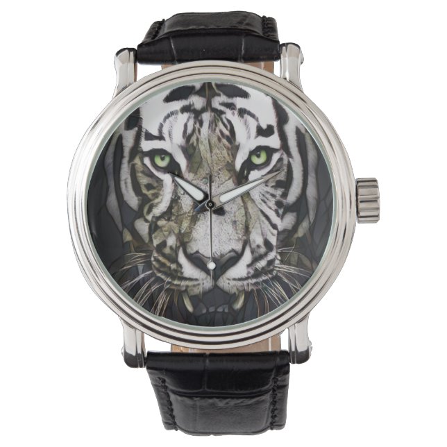 Glas in lood White Tiger Horloge (Voorkant)