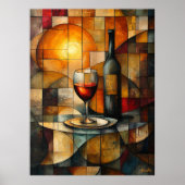 Glas in lood wijnstilleven met gouden gloed poster (Voorkant)