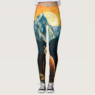 Glas-in-lood-Wildlife-Berg-Zonsondergang-Beer Leggings